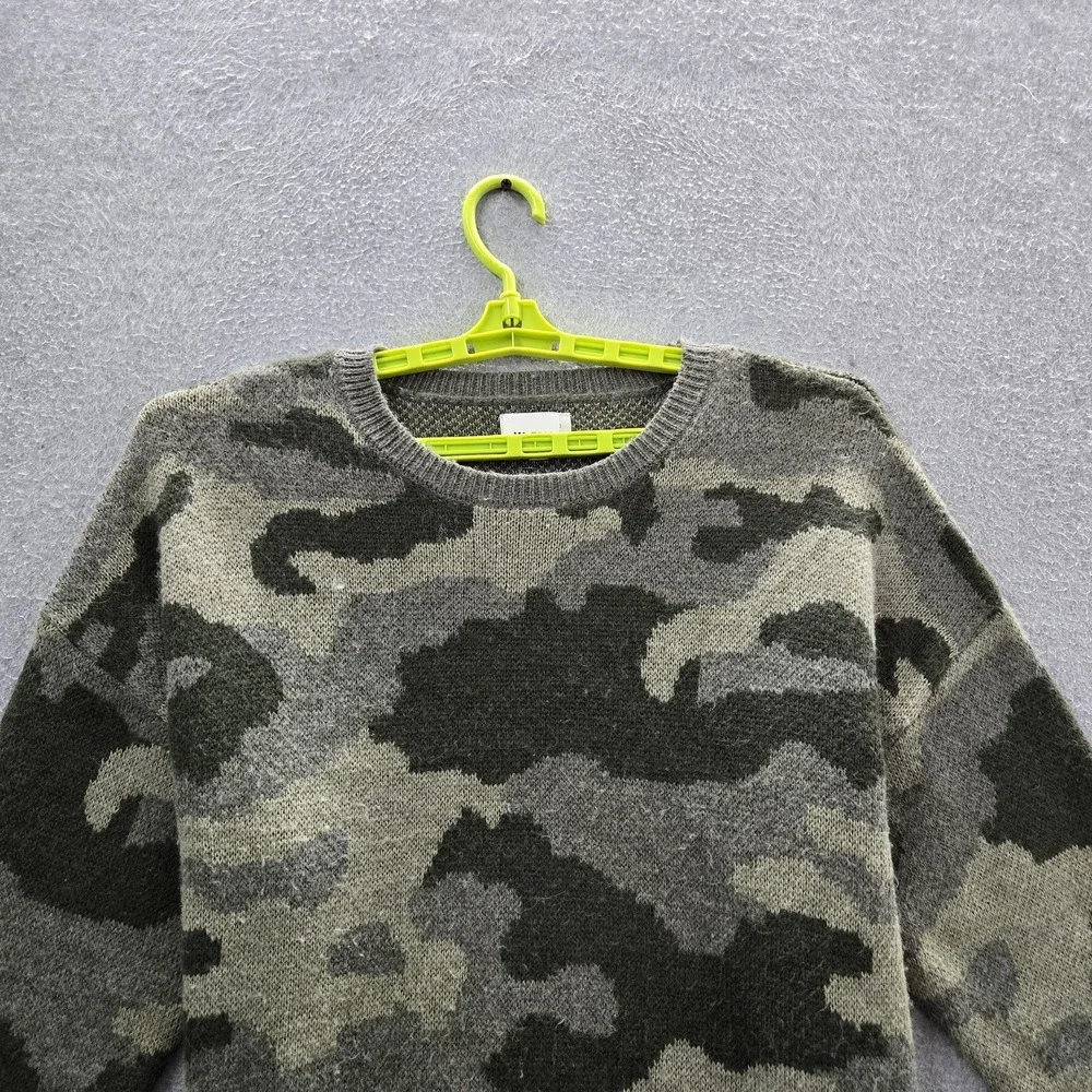 Lucky Brand Women Sweater XL Green Acrylic Wool Camouflage Grunge Long Sleeve